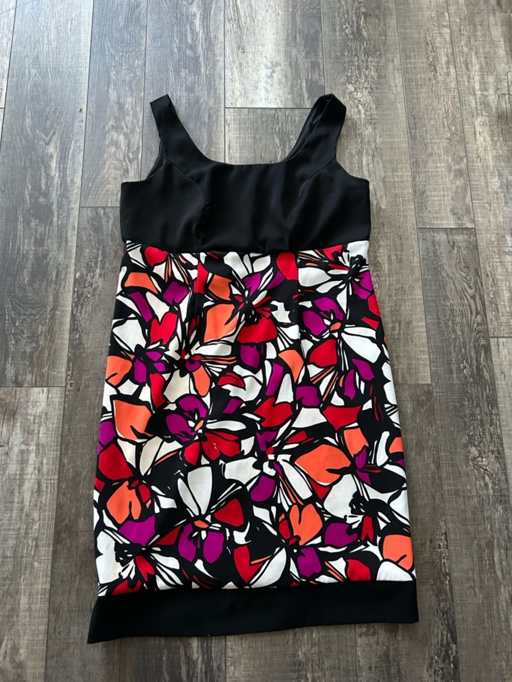 Ronni Nicole Black Bodice Floral Sleeveless Dress w Accents XL DB1 or J3